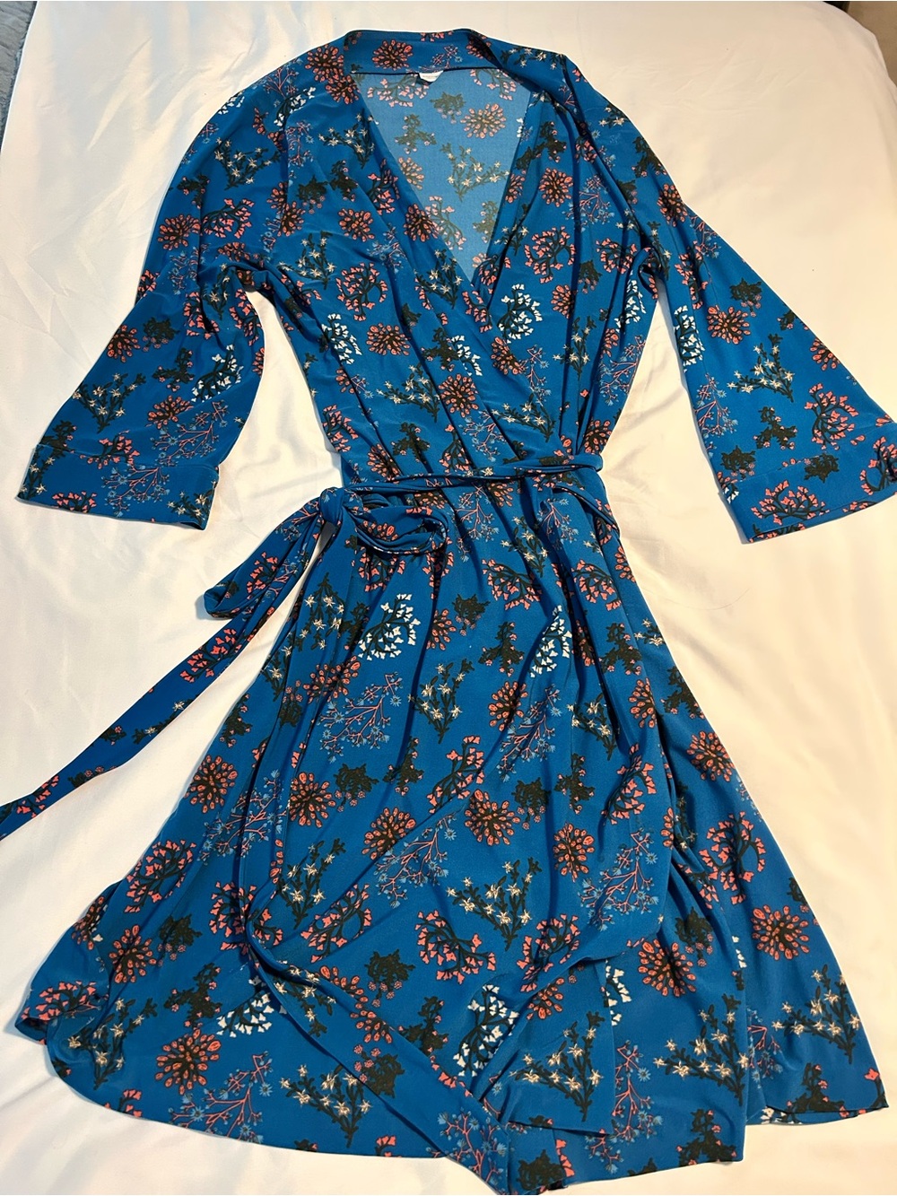 Blue Floral Wrap Dress